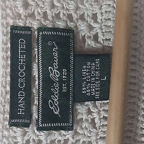 Eddie Bauer Hand-Crocheted Cream Grandma Knit Large Cottagecore Sweater - Picture 3 of 4